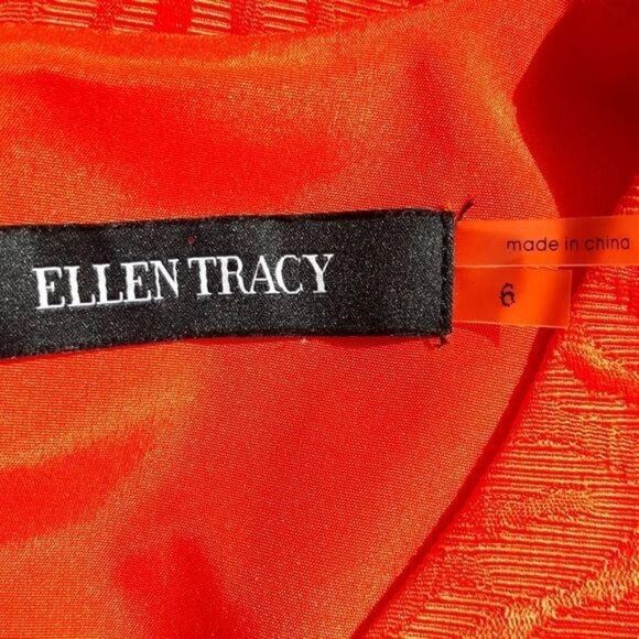 Ellen Tracy Sheath Dress V-neck Keyhole Cutouts Animal Textured Pockets Orange - Picture 3 of 12